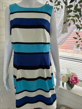Sleeveless Blue Stripe Shift Dress